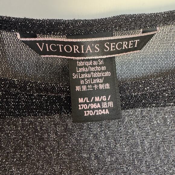 VICTORIA’S‎ SECRET Sheer Black Glitter Mesh Long Sleeve M/L Romantic Sexy Sheer - Picture 3 of 9